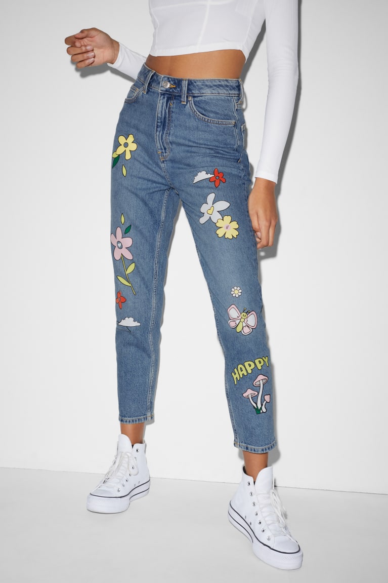 Jeans C&A Clockhouse Mom High Cintura Azules Azules Claro | TFCRMU-019