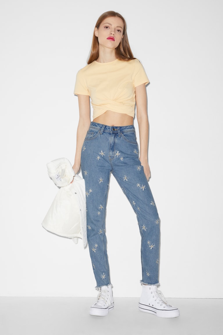 Jeans C&A Clockhouse Slim High Cintura Floral Azules Azules Claro | VQGNLZ-598