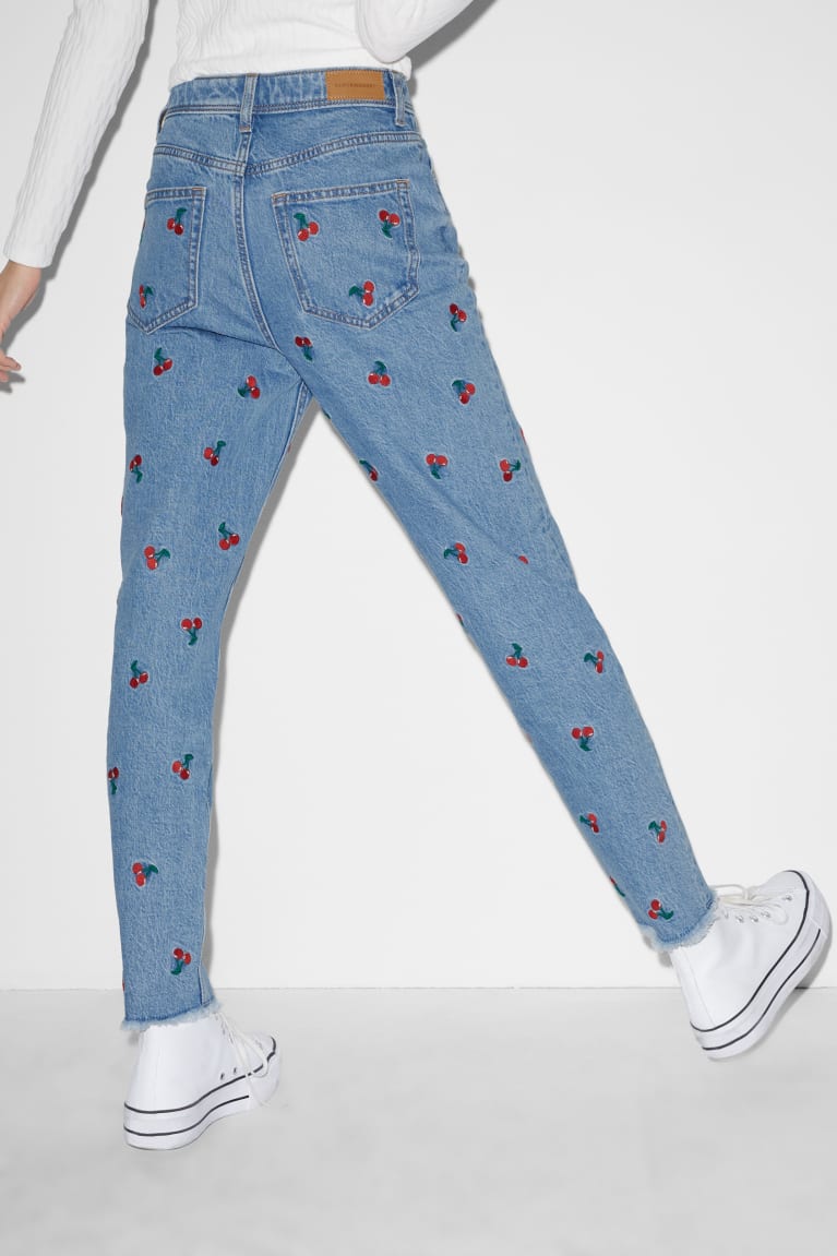 Jeans C&A Clockhouse Slim High Cintura Patterned Azules | CXTDLW-381