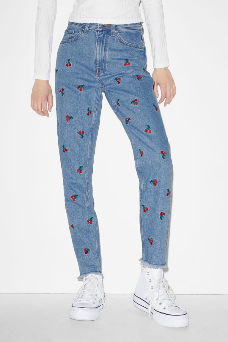 Jeans C&A Clockhouse Slim High Cintura Patterned Azules | CXTDLW-381