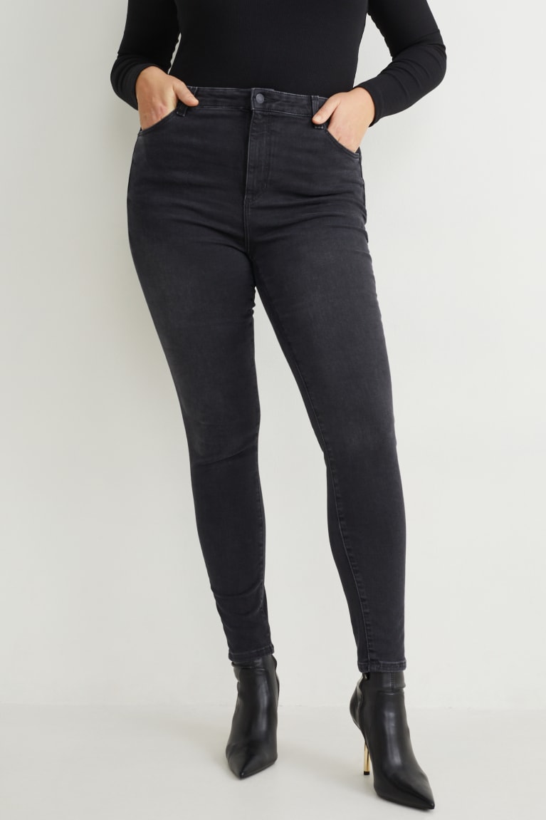 Jeans C&A Curvy High Cintura Flaco Fit Lycra® Recycled Negras | AOPYLF-869