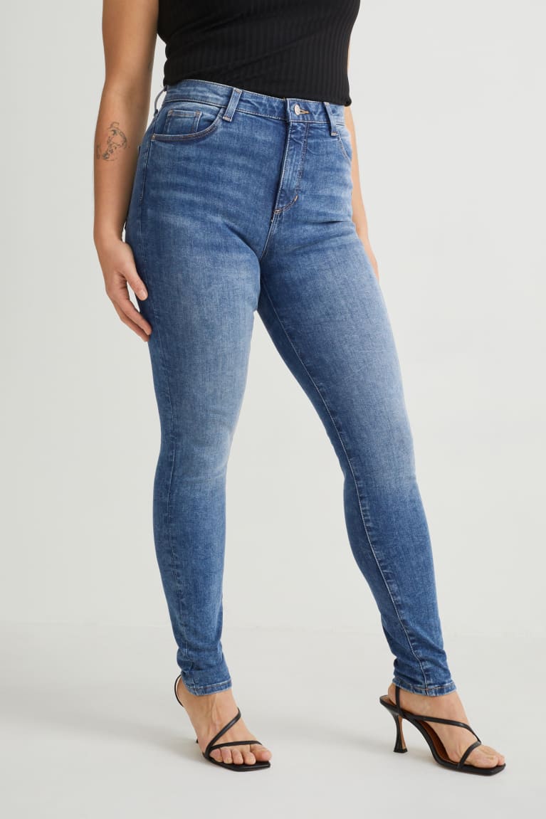 Jeans C&A Curvy High Cintura Flaco Fit Lycra® Recycled Azules | JSTPYO-961