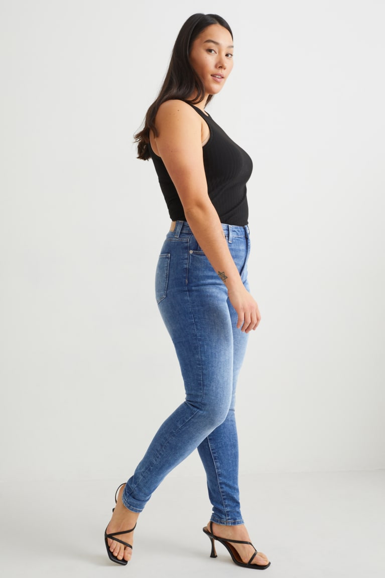 Jeans C&A Curvy High Cintura Flaco Fit Lycra® Recycled Azules | JSTPYO-961