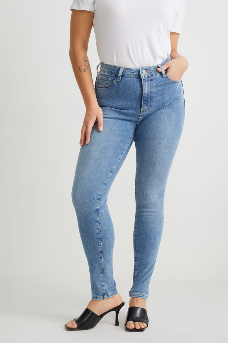 Jeans C&A Curvy High Cintura Flaco Fit Lycra® Recycled Azules Azules Claro | YPVETN-427