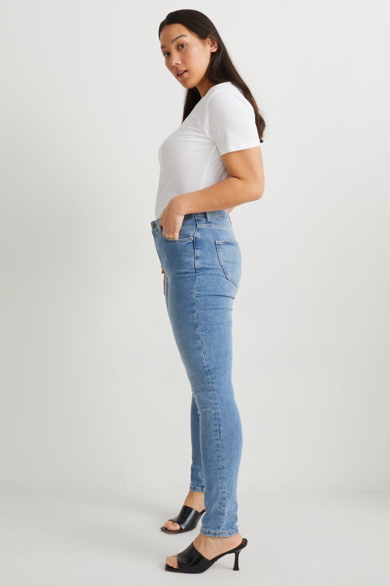 Jeans C&A Curvy High Cintura Flaco Fit Lycra® Recycled Azules Azules Claro | YPVETN-427