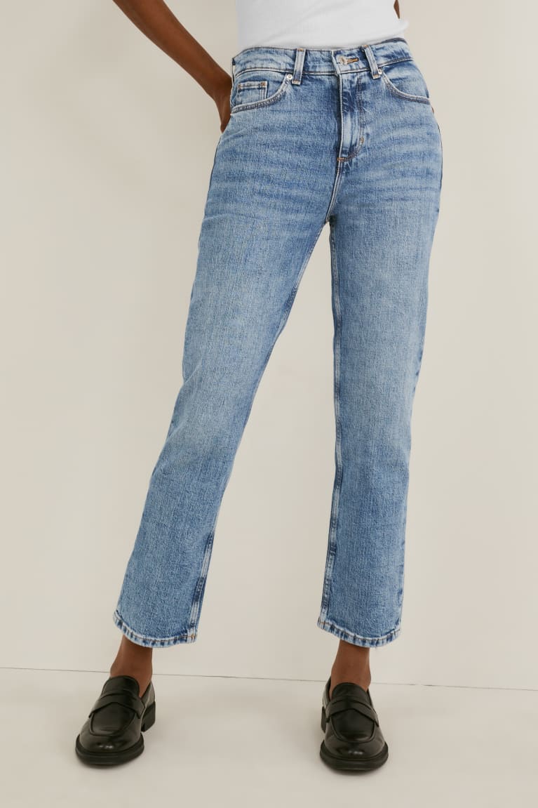 Jeans C&A Directo High Cintura Lycra® Azules Azules Claro | LOSVHY-975