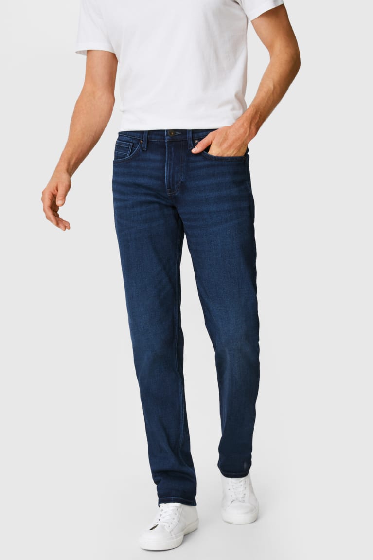 Jeans C&A Directo Thermal Jog Denim Recycled Azules Azules Oscuro | GMUPHS-839