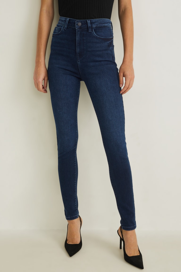 Jeans C&A Flaco High Rise Lycra® Azules Azules Oscuro | XSMQOU-143