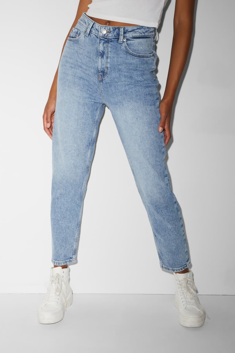 Jeans C&A Mom High Cintura Lycra® Azules Azules Claro | BZQNAD-028