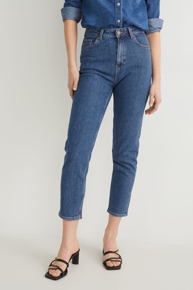 Jeans C&A Mom High Cintura Lycra® With Recycled Algodon Azules | AUJIOK-783