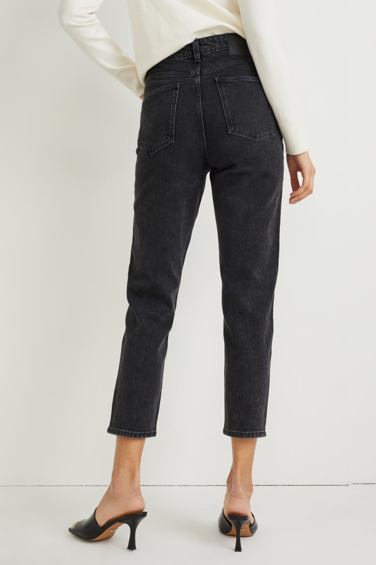 Jeans C&A Mom High Cintura Lycra® With Recycled Algodon Azules Gris Oscuro | TBMHFU-028