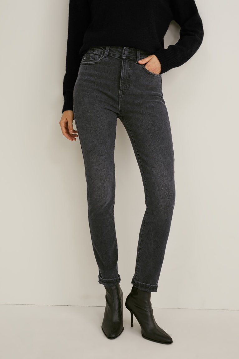 Jeans C&A Slim High Cintura Lycra® Negras | TIHOCM-923