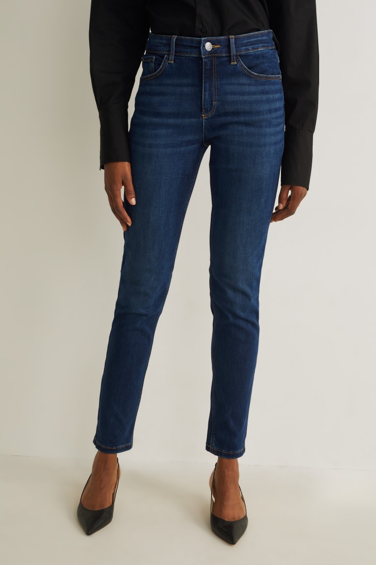 Jeans C&A Slim Mid-rise Cintura Lycra® Azules Azules Oscuro | ONKZUM-603