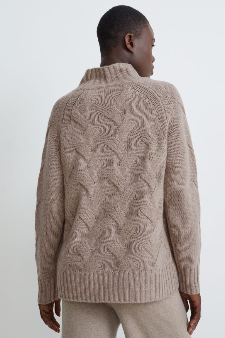 Jerséis C&A Cashmere Cable Knit Pattern Gris Marrones | HDSEIF-645