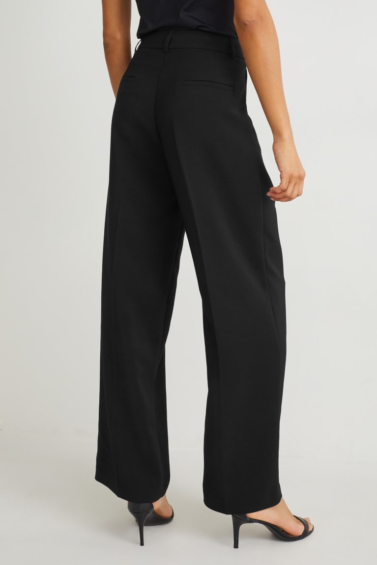 Pantalones C&A Business High Cintura Anchos Leg Negras | HXGYZT-614