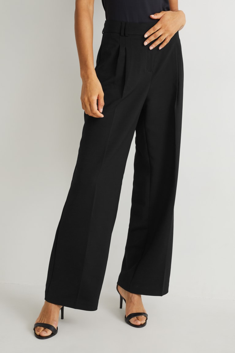 Pantalones C&A Business High Cintura Anchos Leg Negras | HXGYZT-614