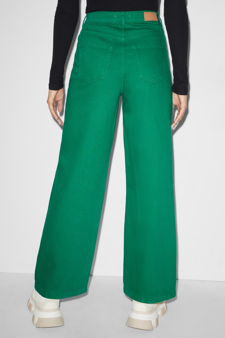 Pantalones C&A Clockhouse Anchos Leg High Cintura Azules Verde | DUYHOJ-258