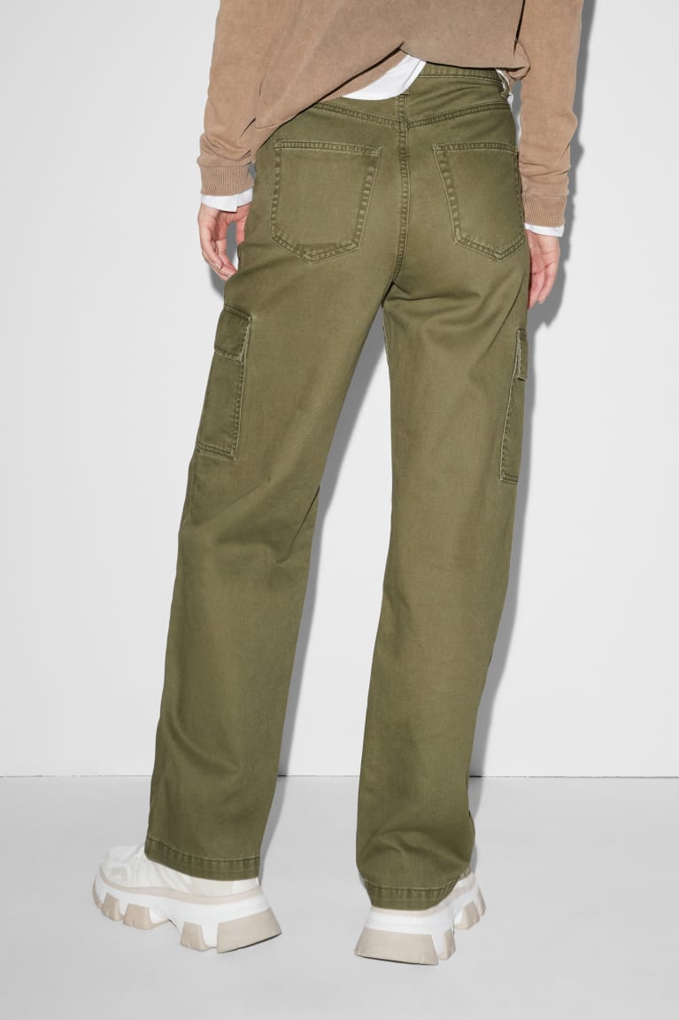 Pantalones C&A Clockhouse Cargo High Cintura Anchos Leg Azules Verde | XRTNMZ-095