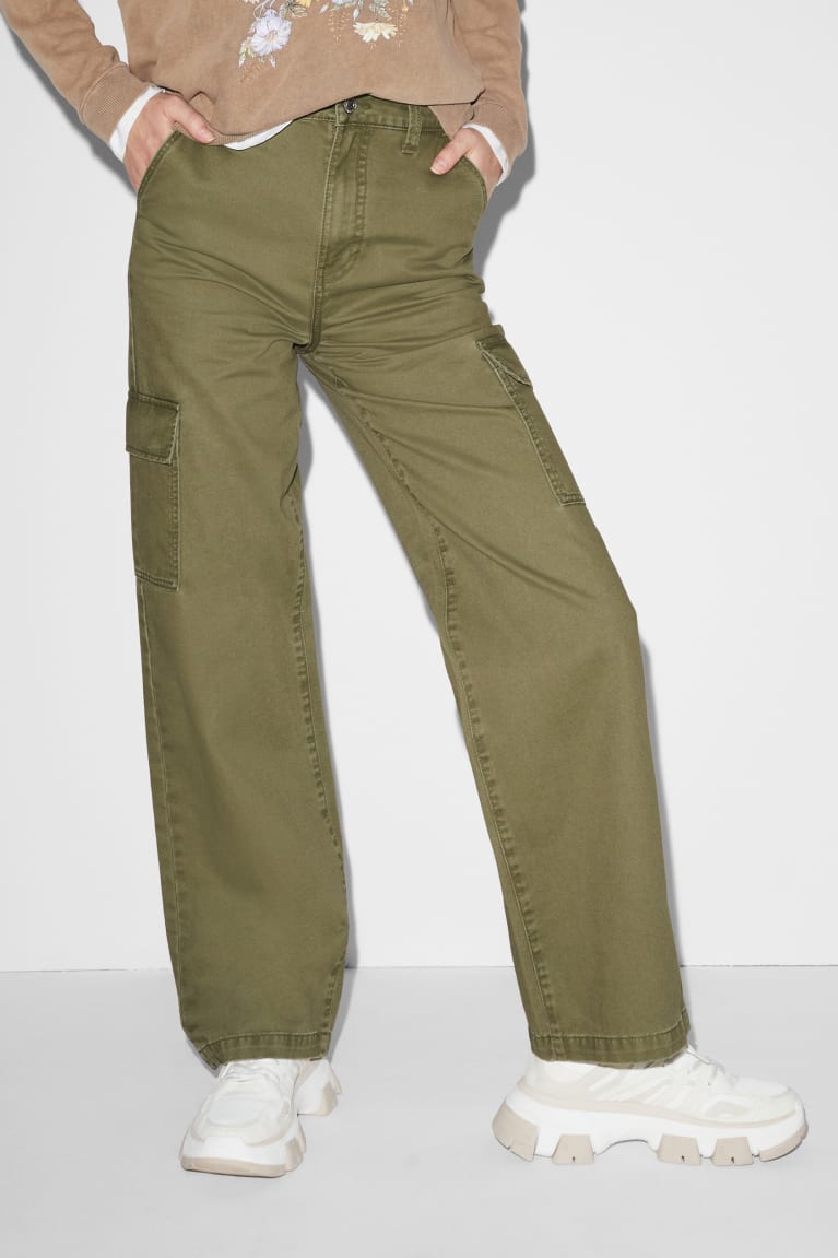 Pantalones C&A Clockhouse Cargo High Cintura Anchos Leg Azules Verde | XRTNMZ-095