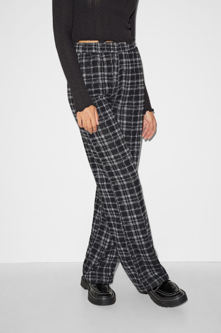 Pantalones C&A Clockhouse Cloth Mid-rise Cintura Palazzo Check Negras Blancas | MVAHPZ-107