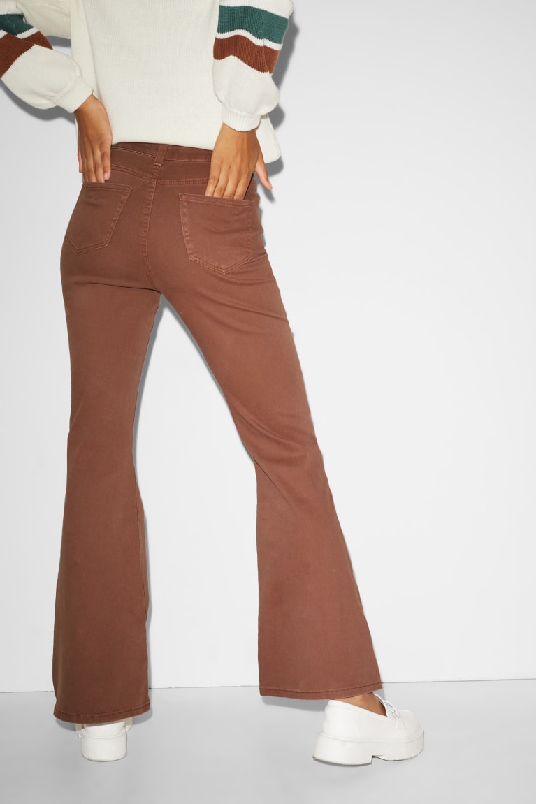 Pantalones C&A Clockhouse Flare High Cintura Marrones Claro | UYBXHT-807