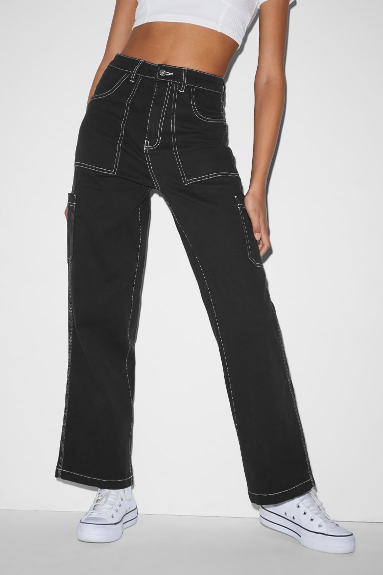 Pantalones C&A Clockhouse High Cintura Anchos Leg Negras | TKVPOZ-012