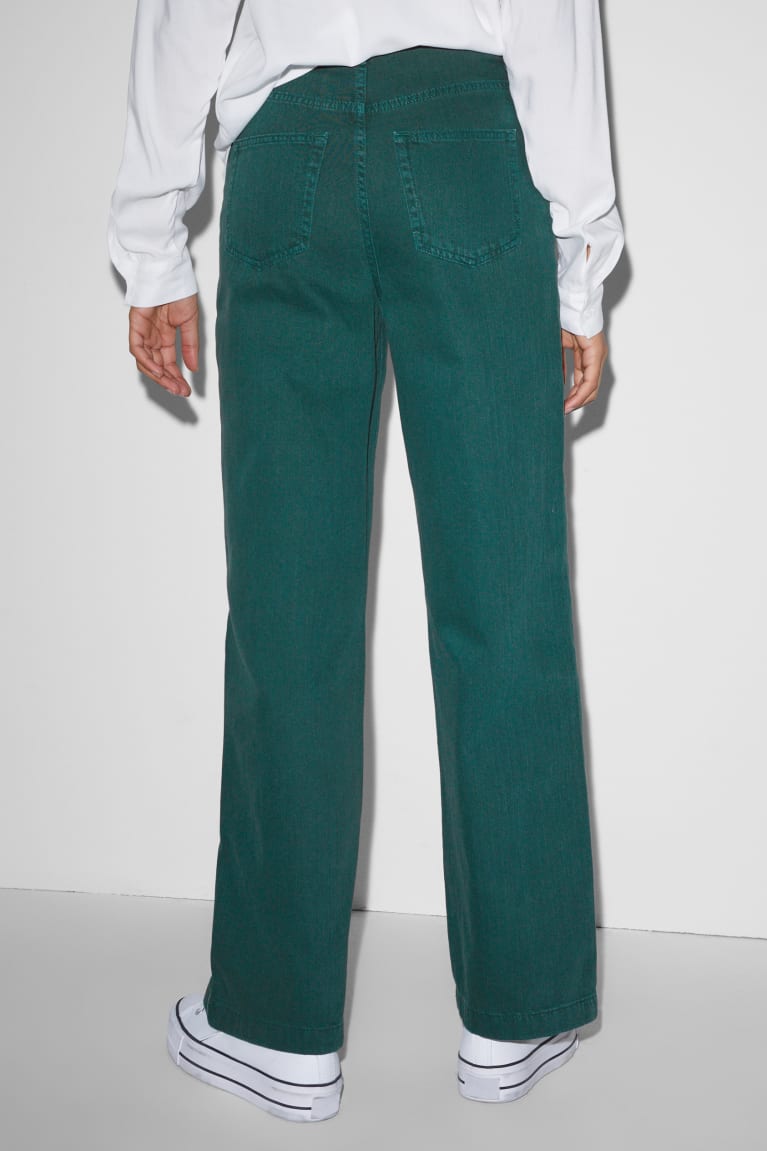 Pantalones C&A Clockhouse High Cintura Anchos Leg Verde Oscuro | UBRWJT-417