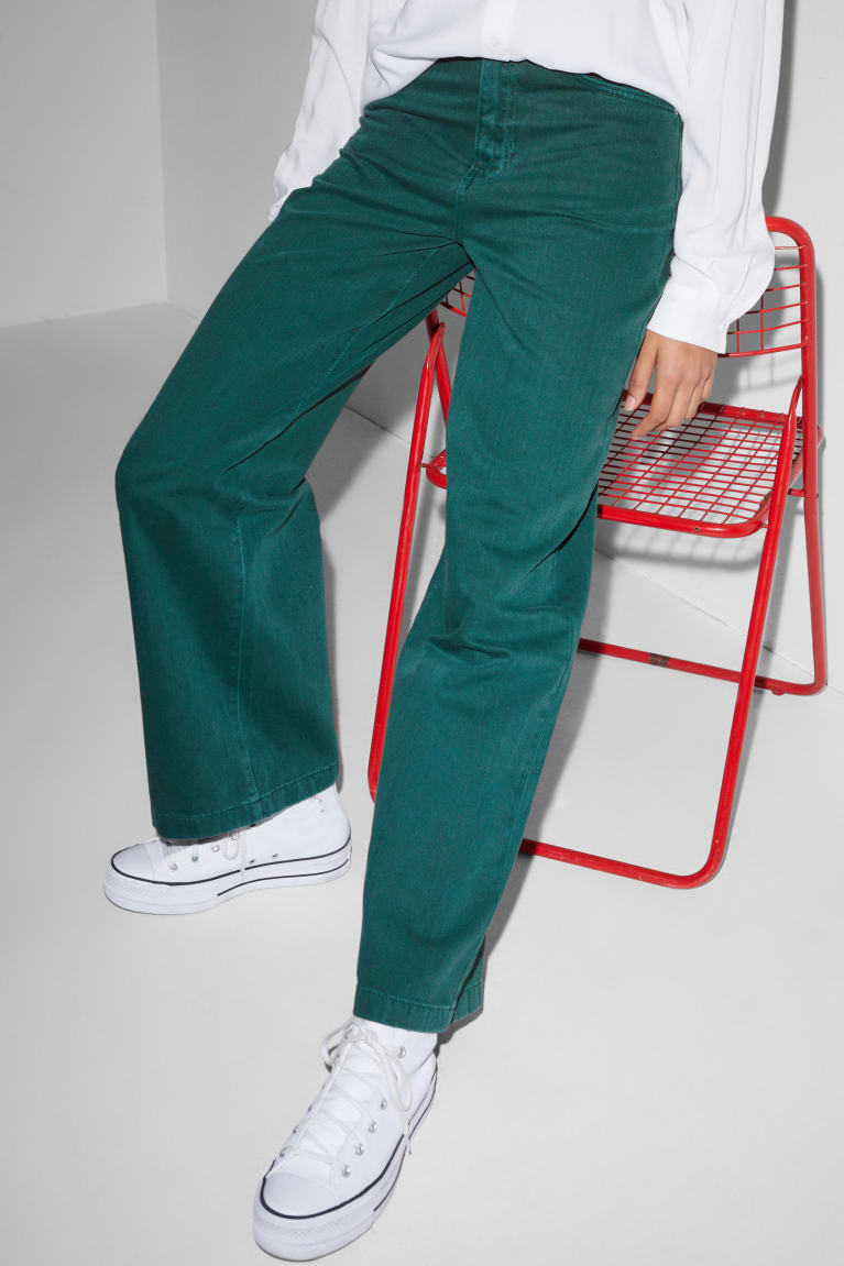 Pantalones C&A Clockhouse High Cintura Anchos Leg Verde Oscuro | UBRWJT-417