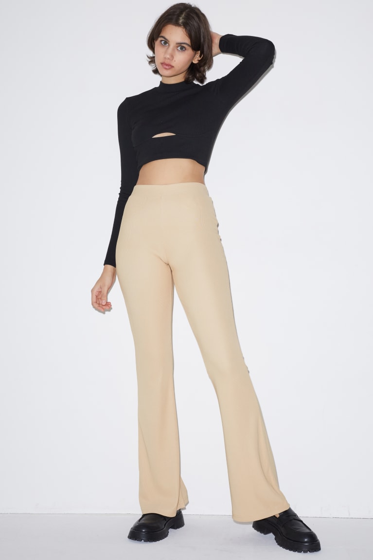 Pantalones C&A Clockhouse Jersey Flared Beige | JAHWRE-182