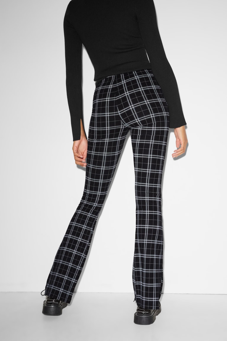 Pantalones C&A Clockhouse Jersey Flared Check Negras Gris | LPRANE-438