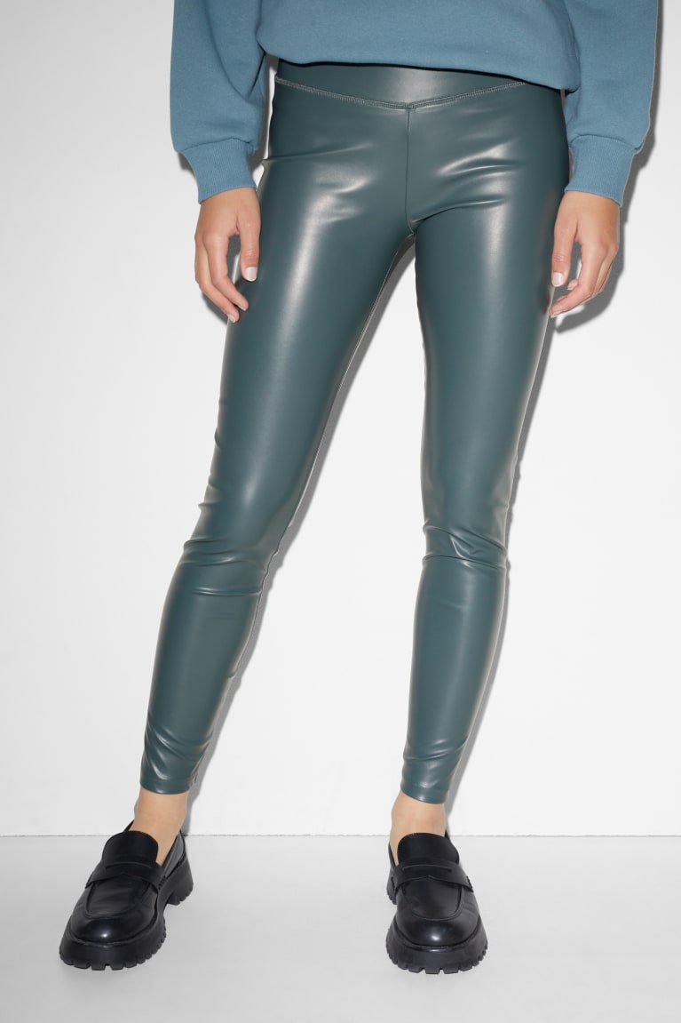 Pantalones C&A Clockhouse Leggings Faux Cuero Verde Oscuro | IQVRBF-910