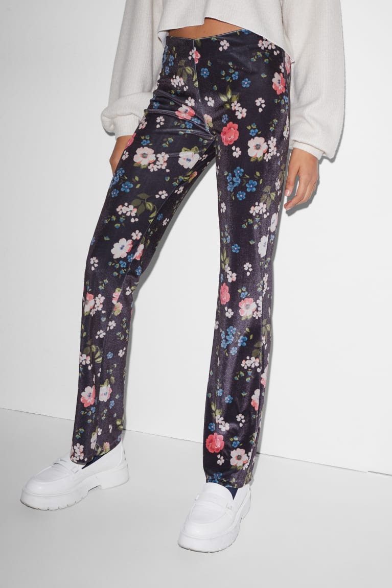 Pantalones C&A Clockhouse Velvet Leggings Floral Azules Oscuro | YVBDRM-325