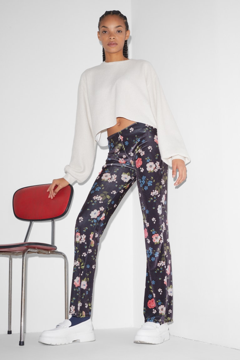 Pantalones C&A Clockhouse Velvet Leggings Floral Azules Oscuro | YVBDRM-325