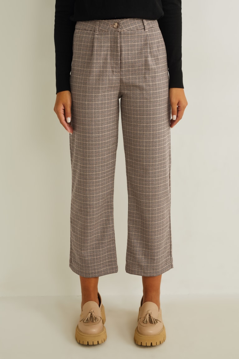 Pantalones C&A Cloth High Cintura Regular Fit Recycled Check Marrones Claro | YVFUAD-459