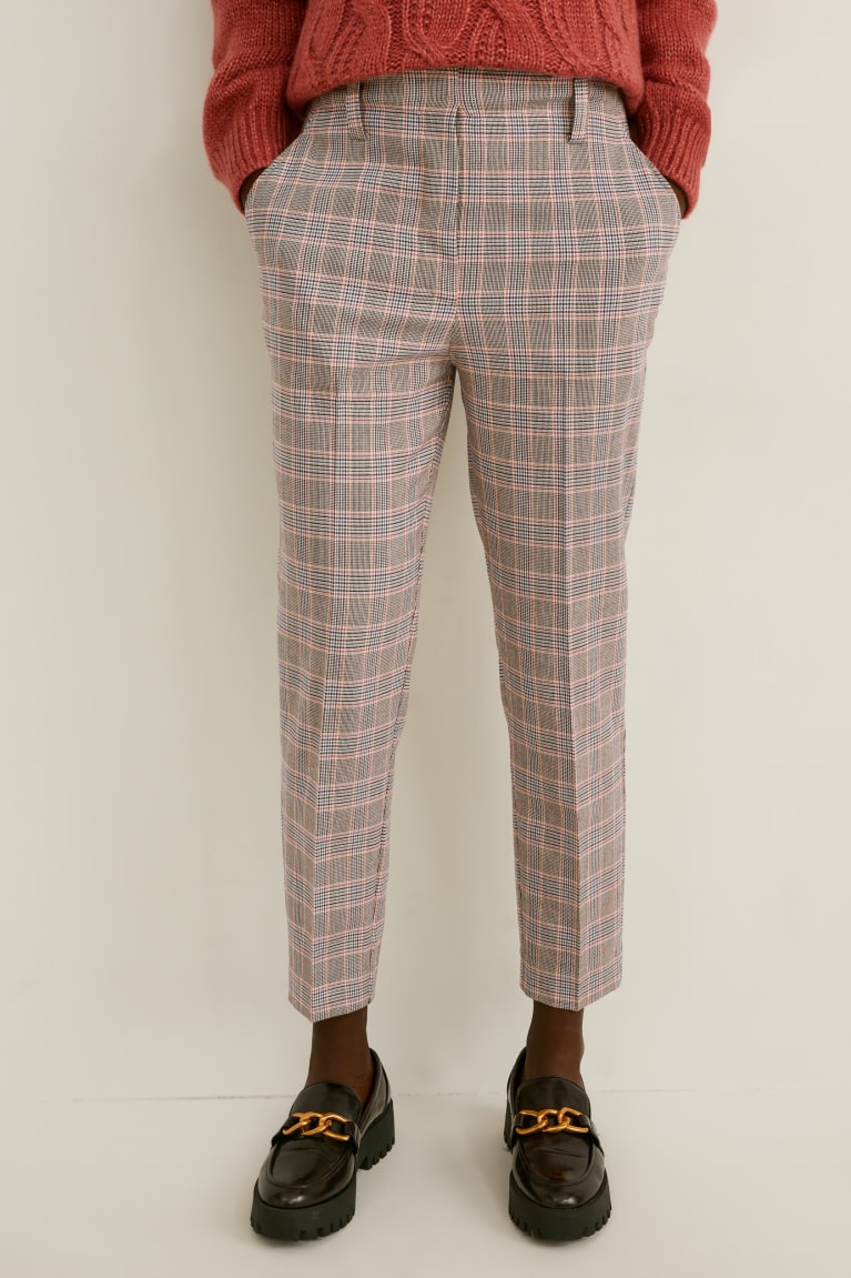 Pantalones C&A Cloth High Cintura Tapered Fit Recycled Check Multicolour Checked | TCQYSR-167