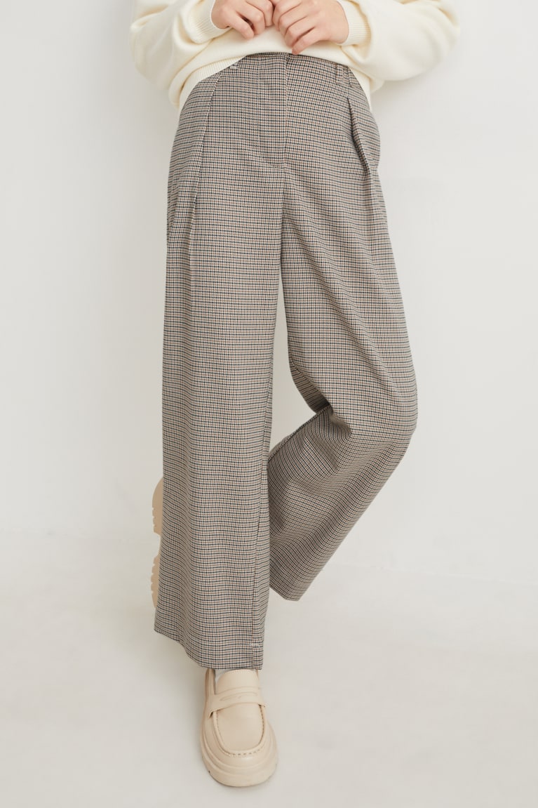 Pantalones C&A Cloth Lenzing™ Ecovero™ Check Negras Beige | NUMQBD-574