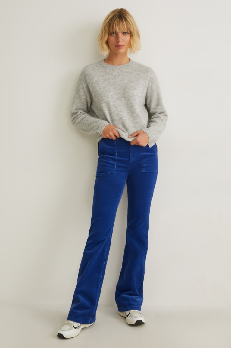 Pantalones C&A Corduroy High Cintura Anchos Flare Azules | IRLAJZ-520