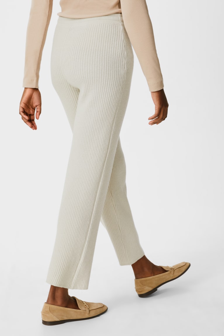 Pantalones C&A De Punto With Cashmere Lana Blend Beige | XIWHBU-426