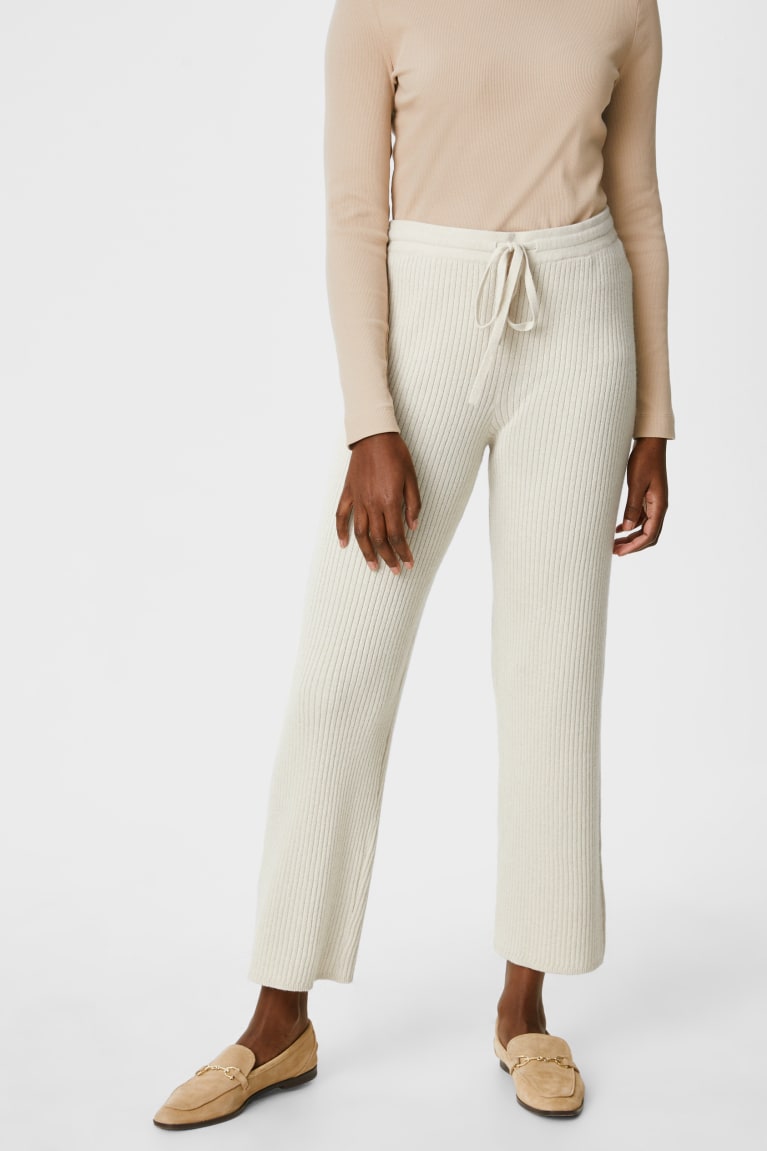 Pantalones C&A De Punto With Cashmere Lana Blend Beige | XIWHBU-426