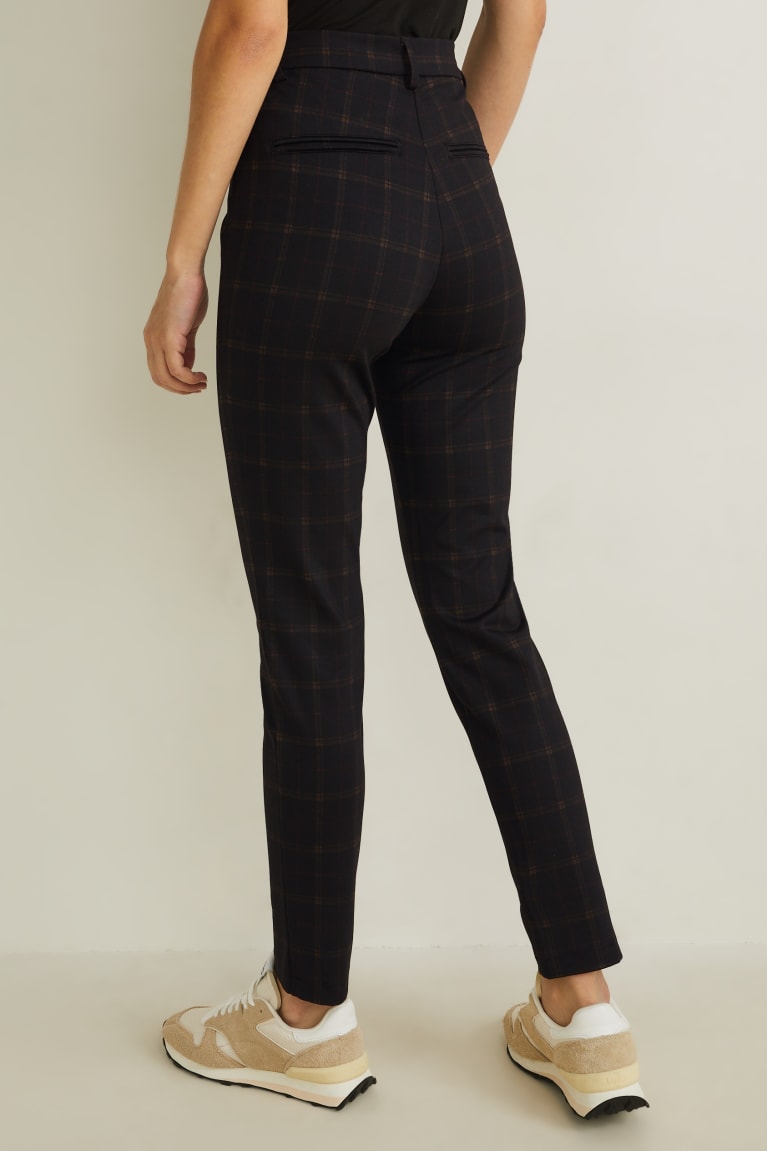 Pantalones C&A High Cintura Flaco Fit Check Negras | CUHVAP-345