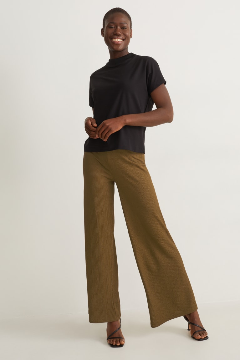 Pantalones C&A Jersey Anchos Leg With Recycled Polyester Verde Oscuro | EMBZPR-468