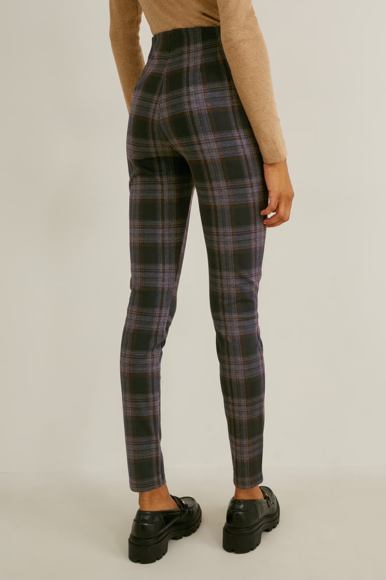 Pantalones C&A Jersey Flaco Fit Recycled Check Negras Gris | HFNQEK-396