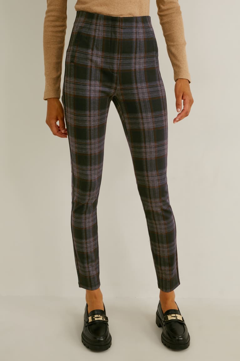 Pantalones C&A Jersey Flaco Fit Recycled Check Negras Gris | HFNQEK-396