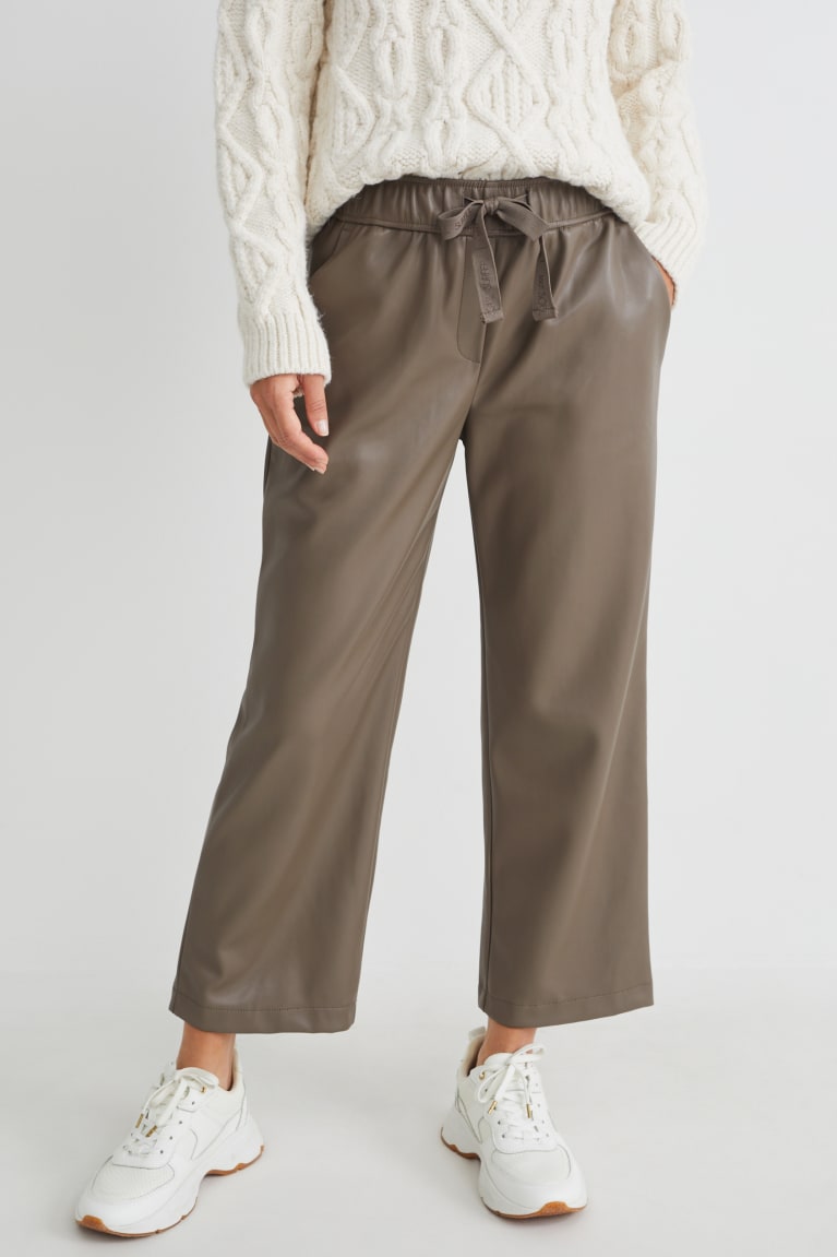 Pantalones C&A Mid-rise Cintura Anchos Leg Faux Cuero Marrones Oscuro | OFHEWX-308