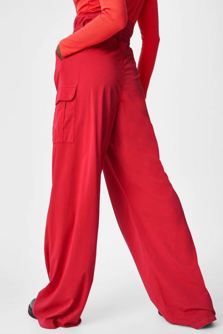 Pantalones C&A Paper Bag Loose Fit Rojas | HLREDM-903