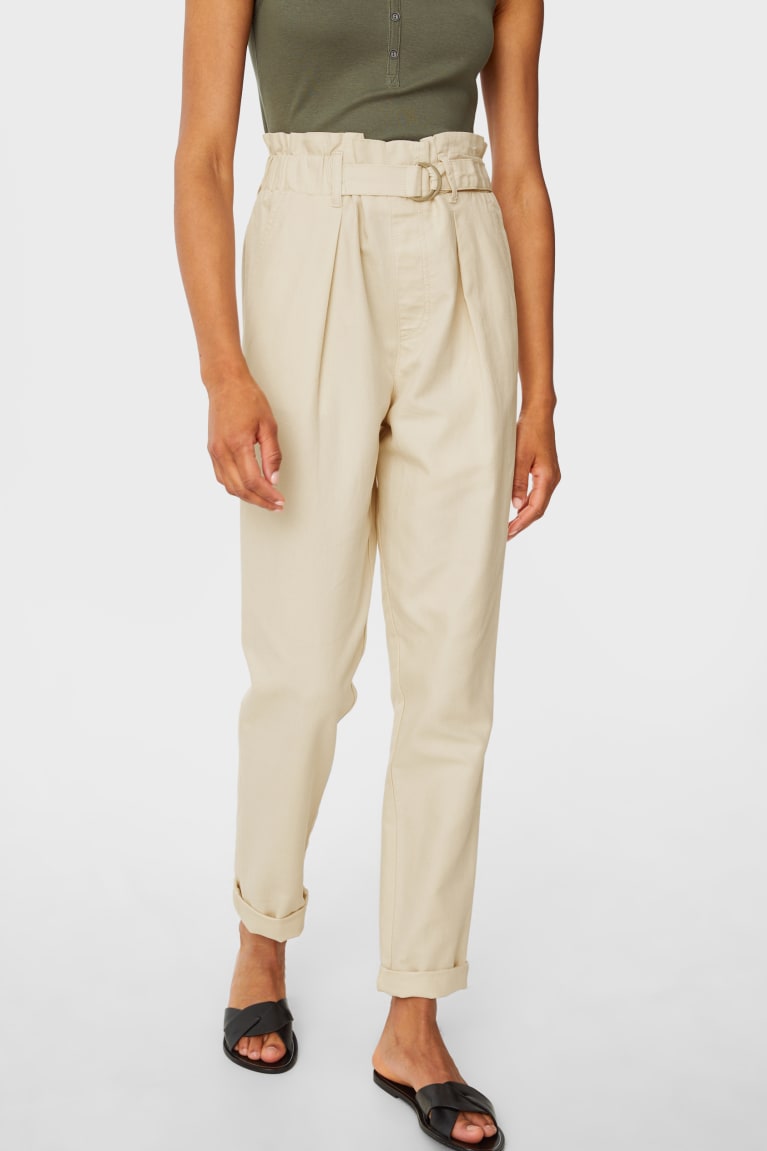 Pantalones C&A Paper Bag Slim Fit Colour Champagne | CFUTZG-921