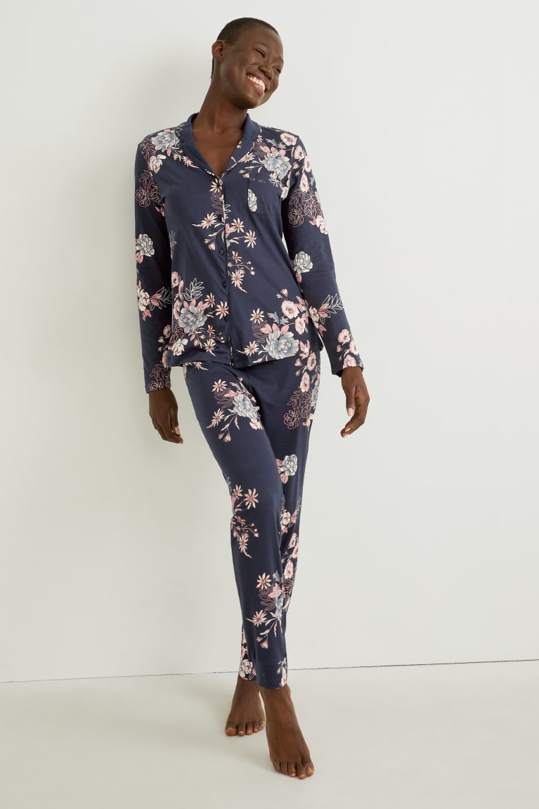 Ropa De Dormir C&A Pyjamas Floral Azules Oscuro | BOQXVP-786