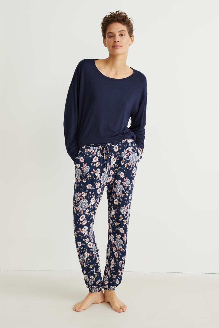 Ropa De Dormir C&A Pyjamas Floral Azules Oscuro | KNXBLJ-092