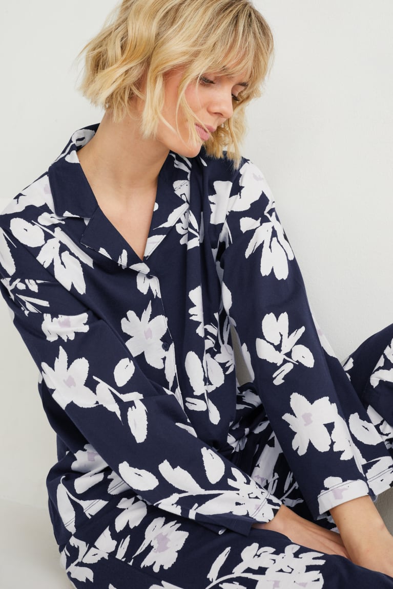 Ropa De Dormir C&A Pyjamas Floral Azules Oscuro | ZKFAUR-904