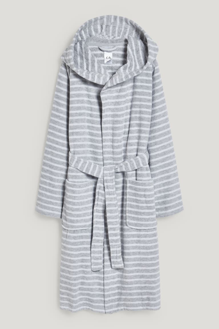 Ropa Interior C&A Bathrobe With Hood A Rayas Gris Claro | IDVJUE-516